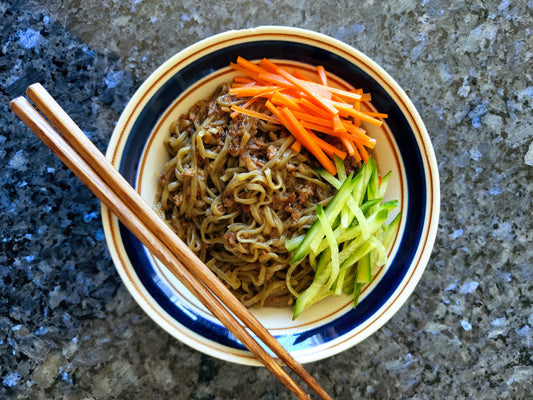 vegan zha jiang mian - fried sauce noodles